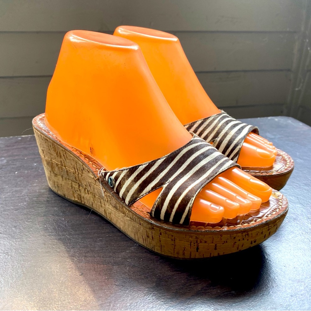 SAM EDELMAN Reid White Brown leather Cork Wedge Platform Mules Slides Sandals